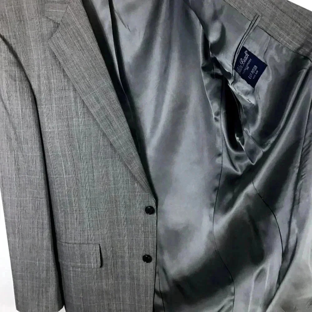 Vintage Men's Palm Beach Suit Jacket Blazer 44L Gray Houndstooth Wool Union Made - Picture 6 of 11